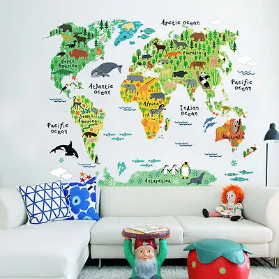 Children Wall Sticker Bedroom Kids Baby Room Educational World Map Classroom UK • £12.95