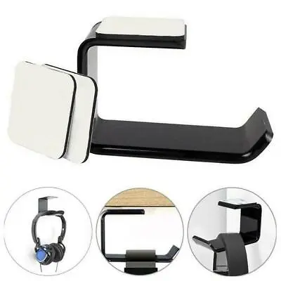 $5.96 • Buy Headphone Stand Hanger Hook Tape Under Desk Dual Headset Black Holder Mount BEST