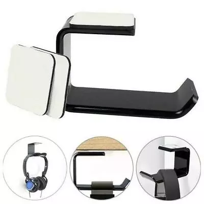 $5.96 • Buy Headphone Stand Hanger Hook Tape Under Desk Dual Headset Black Holder Mount BEST