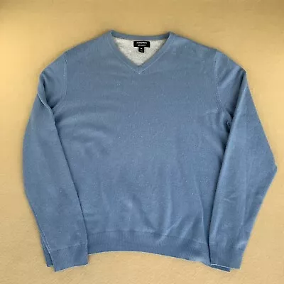 Nordstrom Sweater Pullover V Neck 100% Cashmere Blue Long Sleeve Men's 2XL EUC • $38.45