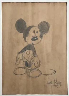 Walt Disney (Handmade) Drawing On Old Paper Signed & Stamped • £91.98