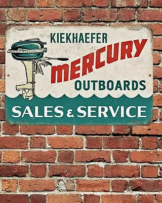 Mercury Outboards Sales & Service Sign Aluminum Metal 8 X12  Retro Aged Rustic • $12.75