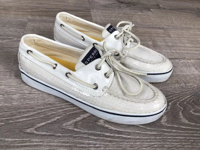 $14.97 • Buy Sperry Top Sider 9447160 Womens Ivory White Sequins Boat Shoe Size 6M 6