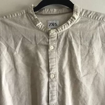 MENS MANDARIN COLLAR SHIRT #4: Zara Men Ivory Linen Lightweight Summer M/L EUC🔥 • $40