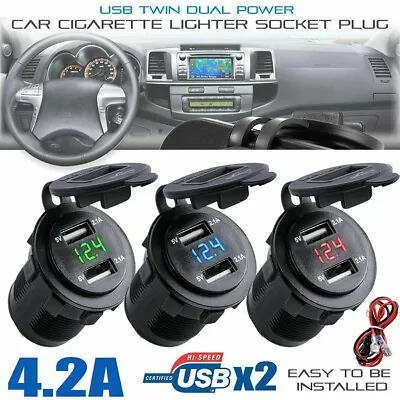 12-24V 4.2A Car Charger LED Voltmeter Dual USB Cigarette Lighter Socket Lighter  • £7.19