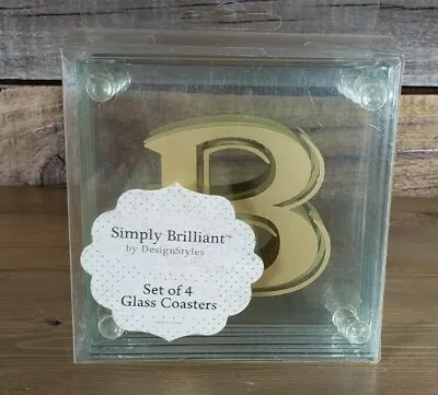 Glass Coasters Simply Brilliant By DesignStyles Set Of 4 Monogram B Gold • $11.68