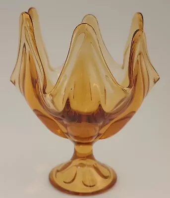 Vintage Viking Golden Amber  Glass Handkerchief 6 Petal Footed Compote Pedestal • $36.99