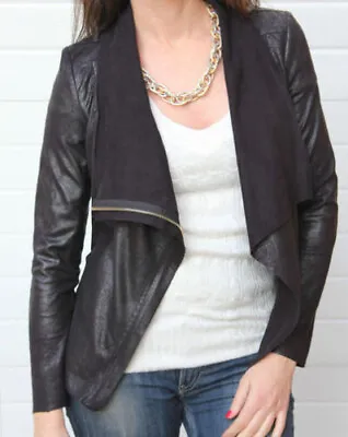 Zara Woman Black Faux Suede Draped Jacket Blazer Coat Zip Size Small S • $55.99