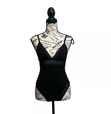 Victoria Secret Black Lace Strappy Sleeveless Bodysuit Womens  Goth Grunge Sexy  • $18