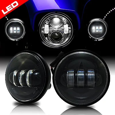 $39.99 • Buy 4 1/2 4.5 Inch Black LED Auxiliary Spot Passing Fog Light Lamp For Harley Bike