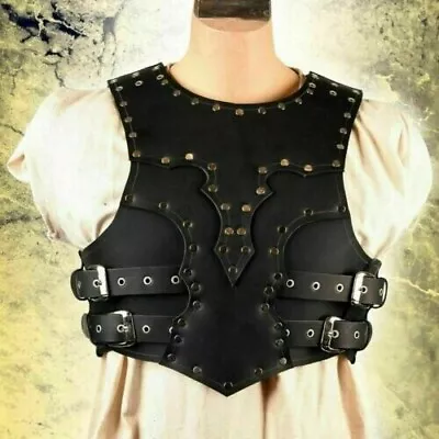 Medieval Leather Armor Sleeveless Jacket Renaissance Fair SCA LARP Costume Black • $130