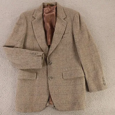 VINTAGE Tweed Jacket S Brown Beige Check 100% Wool Blazer Strathmore USA 38R • $83.67