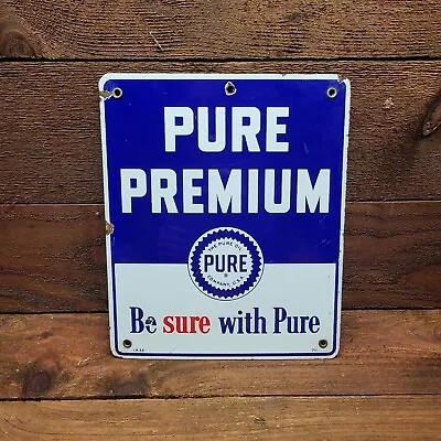 Rare  PURE PREMIUM GASOLINE MOTOR OIL 12” PORCELAIN GAS PUMP PLATE SIGN I.R.52   • $100.99