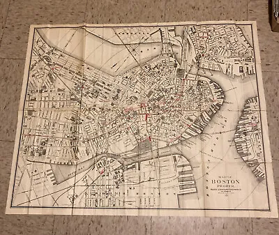 C1900 Walker Lithograph Co Map Of BOSTON MA Downtown Area 33x27 • $99