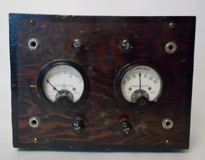 Antique General Electric Volt/Amp Meter Gauges Wooden Case No Leads Collectable • $588.46