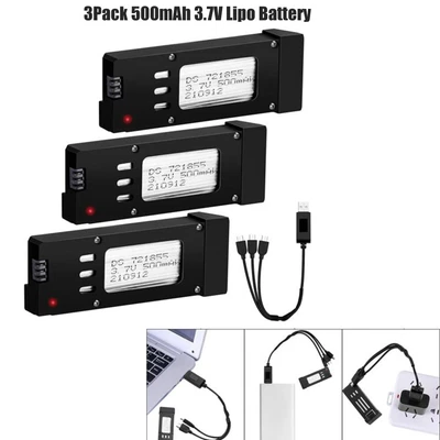 $34.18 • Buy 3Pcs 500mAh 3.7V Lipo Battery For RC Eachine E58 L800 JY019 S168 Drone X Pro