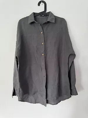 RARE New Bassike Organic Cotton/Linen Blend Khaki Oversized Button Up Shirt TOP • $125