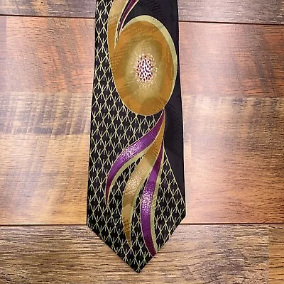 Screenplay Neck Tie By Martin Wong Art Deco Silk Black • $14.99