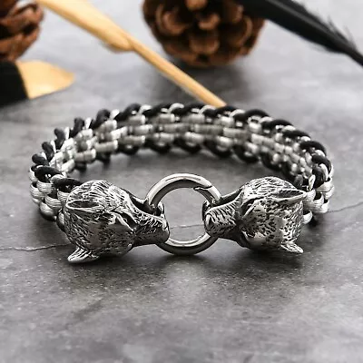 Odin's Wolves Viking Bracelet - Steel | Fenrir | Norse Arm Ring | Viking Jewelry • $24.99