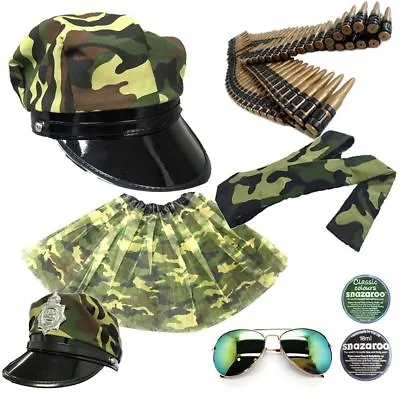 £3.99 • Buy Army Fancy Dress Bullet Belt Military Cape Aviator Glasses Army Headband Tutu Uk