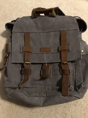 KATTEE Backpack Mens Unisex Canvas Leather Travel Diaper Bag Rucksack Gray • $35