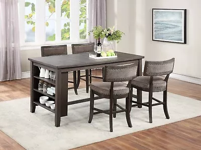 Dining Room 5Pcs Counter Height Dining Table 4x High Chairs Set Rustic Espresso • $1399.99