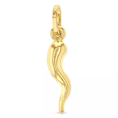 14K Yellow Gold Cornicello Italian Horn Good Luck Amulet Charm Pendant For Chain • £80.11