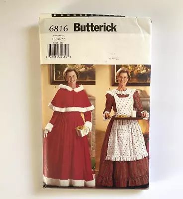 Butterick 6816 Mrs Claus Christmas Dress Apron Cape Sizes 18-20-22 Uncut • $24.95