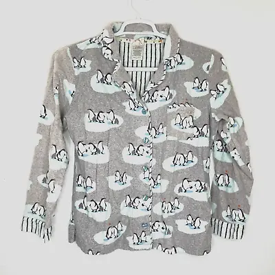 Munki Munki Flannel PJ Top Womens Medium Gray Blue Penguins • $14