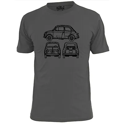 $9.92 • Buy Mens Fiat 500 V2 Blueprint Retro Car T Shirt Classic Motor