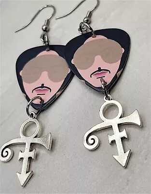 Prince Close Up Guitar Pick Earrings With Symbol Charm Dangles • $7.50