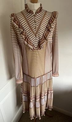 Tricoville Edwardian Style Pie Crust Collar Tiered Gypsy Midi Dress Fits UK 12 • £15