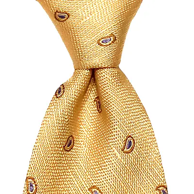 IKE BEHAR Men's 100% Silk XL Necktie USA Designer PAISLEY Yellow/Brown/Blue GUC • $20.99