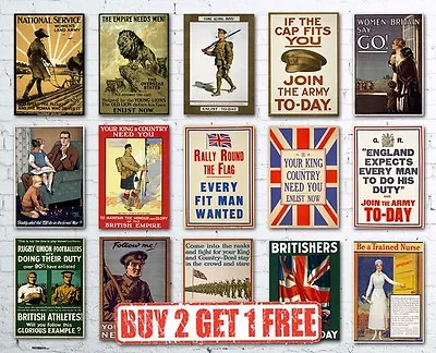 A3 Vintage High Quality British WW1 World War I Propaganda  Recruitment Posters  • £7.75