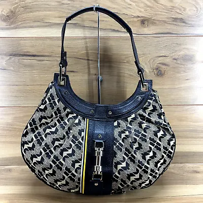 LAMB L.A.M.B. Gwen Stefani Hobo Handbag Monogram Black Leather Trim Bag • $29.93