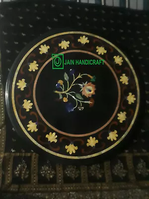 18  Round Black Marble Table Top Center Coffee Home Decor Inlay Malachite Y2 • $430
