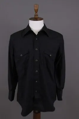 Vintage Wrangler Black Single Needle Snap USA Long Tails Shirt Size 17 / 33 • $106.25