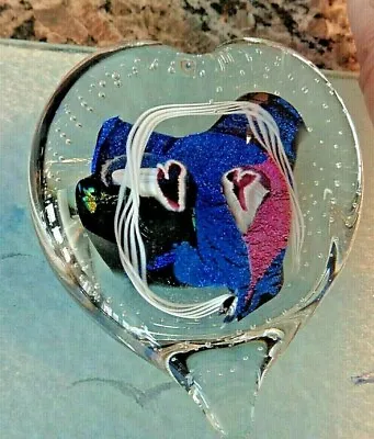 Signed 2001 Randy Strong Glass Paperweight Bullicante Latticino Foil  HEART EYES • $56.25