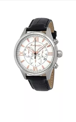 Montegrappa Black Leather Chronograph Watch • $315.74