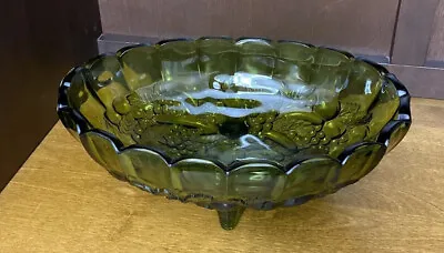 Vintage Indiana Glass Garland Pattern Large Green Oval Footed Bowl 12” • $24.99