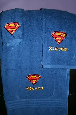 Superman Logo Personalized 3 Piece Bath Towel Set Superman Superhero Towels • $28