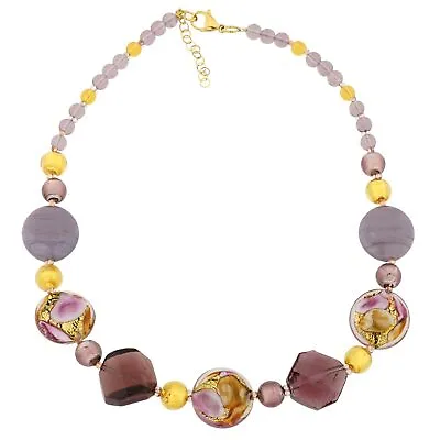 Glass Of Venice Mila Murano Glass Necklace Purple Pink And Gold Italian Beads - • $199.95