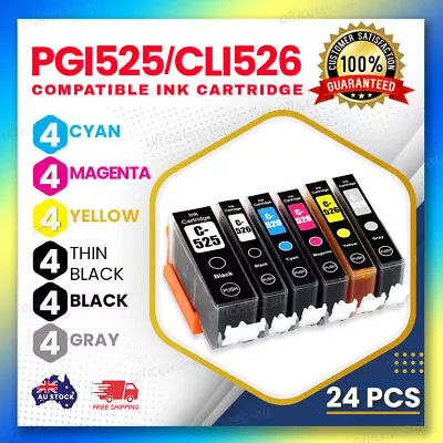 24x Ink PGI525 BK CLI-526 BK/C/M/Y/Grey For Canon MG6150 MG6250 MG8150 MG8250 • $38.50