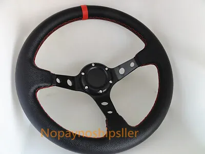 350MM Deep Dish RED Stitch Drift Off Road 6 BOLT Racing STEERING WHEEL &HORN • $41.99