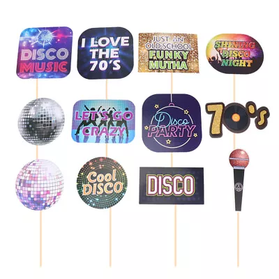  12 Pcs Wooden 70s Party Photo Props Disco Birthday Decorations • £9.58