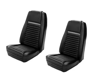 1970 Mach I Highback Seat Cover Upholstery Set - Front - Black W/Gray Stripe • $944.41