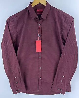 New Hugo Boss Mens Houndstooth Shirt XL Button Extra Slim Fit Red Black • $35.40