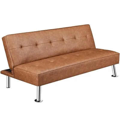 Convertible Futon Sofa Bed Tufted Faux Leather Futon Couch Bed With Metal Legs  • $149.99