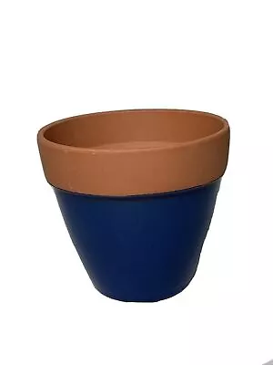 Vintage 4” Terracotta Clay Accent Flower Pot Blue Made In Portugal • $15.03