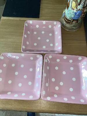 3 Help Whip Cancer` The Pampered Chef Square Pink White Dots Plates 19cm. • £8